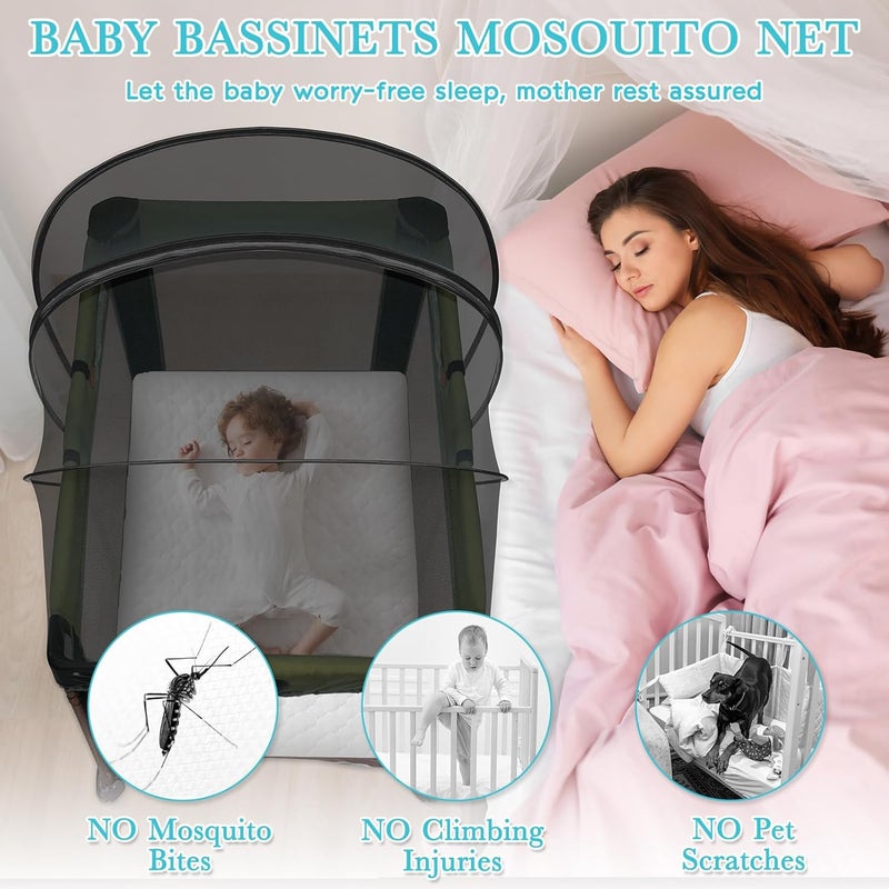 jiangcha Pack N Play Tent Cover - Bassinet Cover for Pack N Play/Travel Crib/Mini Crib/Playpen, Bassinet Mosquito Net Cover with Two-Way Zippers (Black-Large) - Image 5